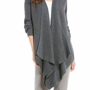 Eileen Fisher Ribbed Angle Front Cardigan Wool Med